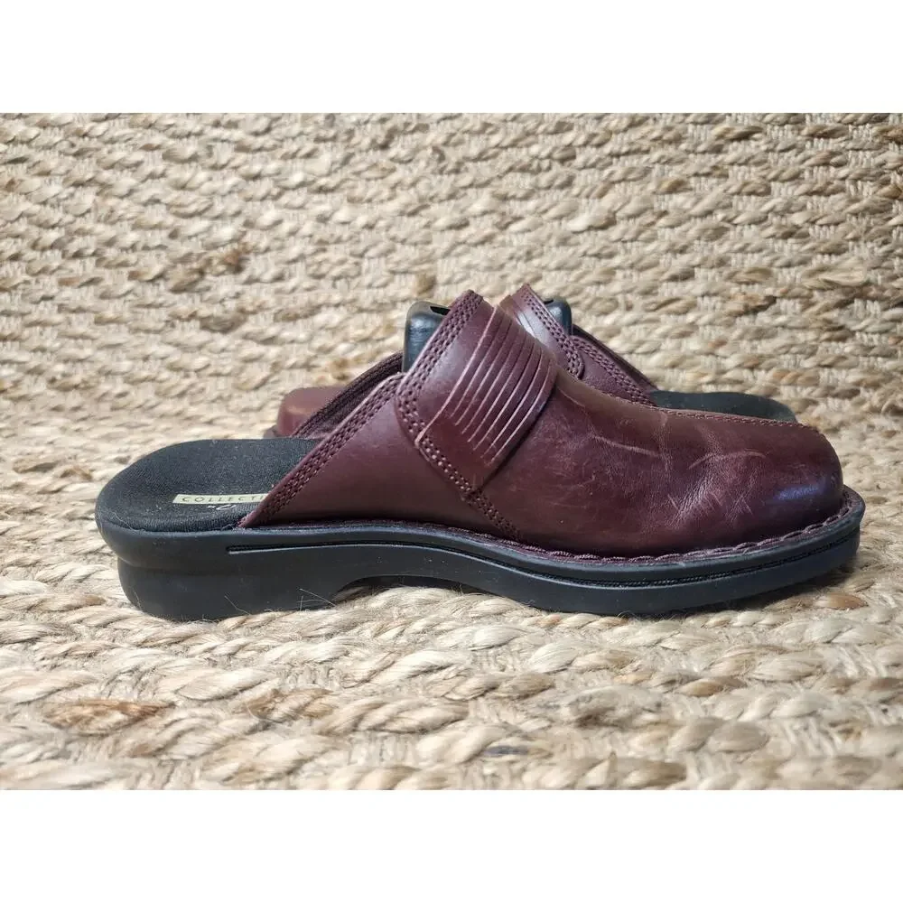 Clarks Burgundy Red Leather Patty Lorene Slip On Mule Clogs Size 7M